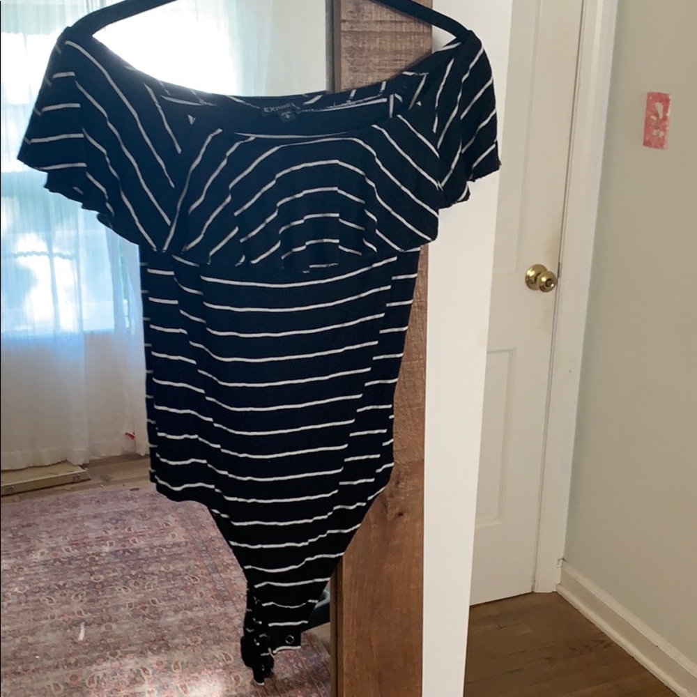 Off the Shoulders Striped Bodysuit